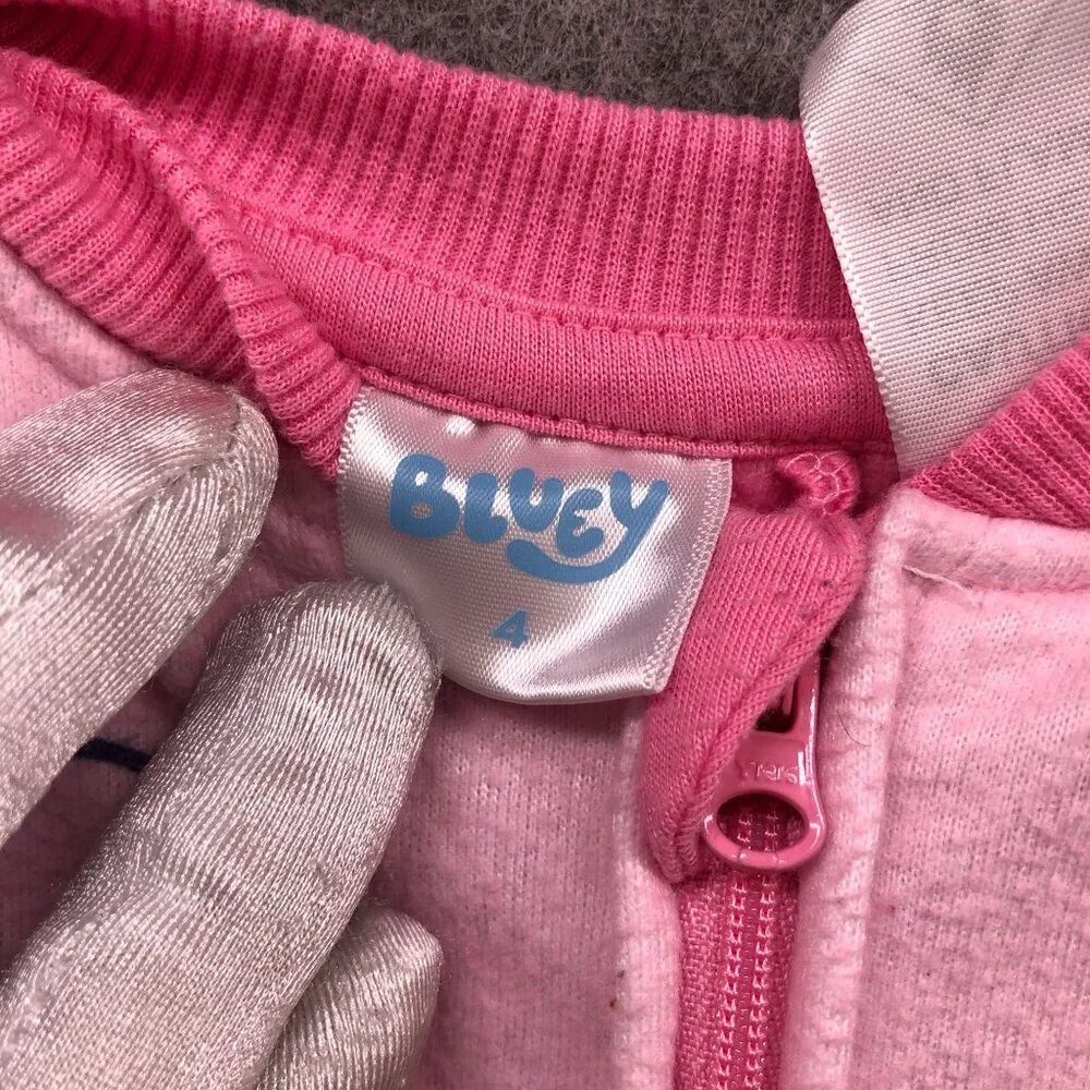 Bluey Kids Girls 4T Fleece Pajamas One Piece Zip Up PJs‎ Long Sleeve